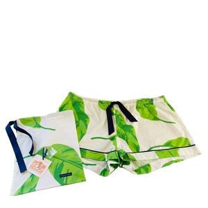 Katie Kime Womens Pajama Shorts With Dust Bag Banana Leaves Cotton Lounge Sz 2X